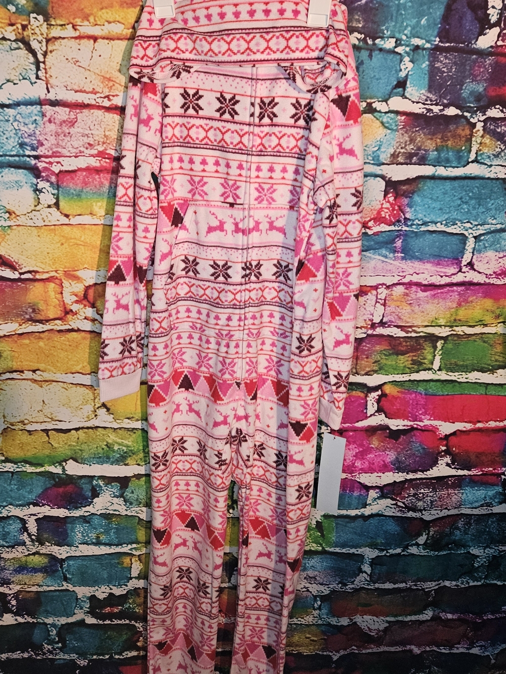 Girls Pink Fair Isle One-Piece Pajama Romper